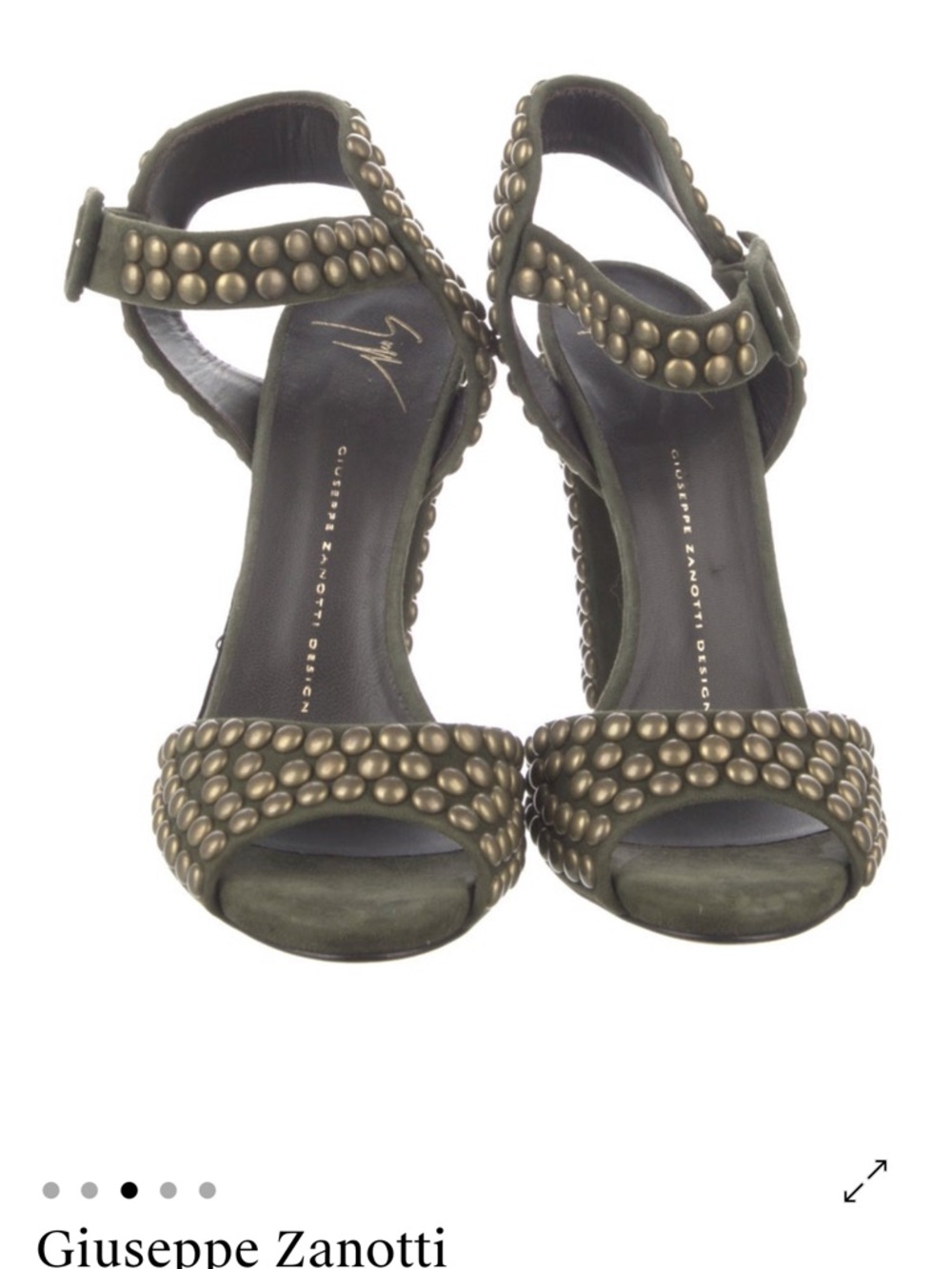 Giuseppe Zanotti Olive Green Studded Open-Toe Ankle-Strap Heels